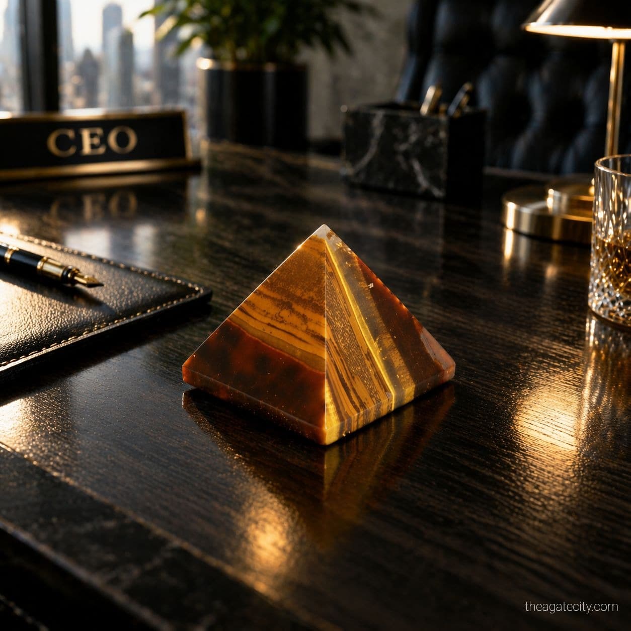 Natural Tiger Eye Stone Pyramid - Polished Crystal Decor  - 100-150 gram - 3