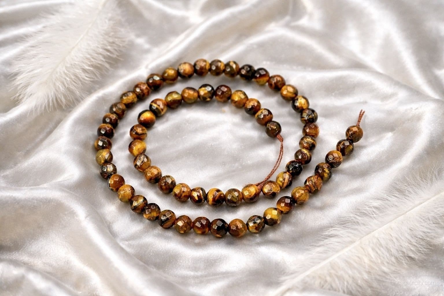 Tiger Eye Faceted Beads Line, Handmade Craft Beads Size 8 Mm - 1