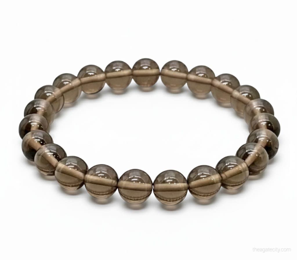 Natural Smoky Quartz 8 mm Smooth Round Gemstone Beads Stretch Bracelet