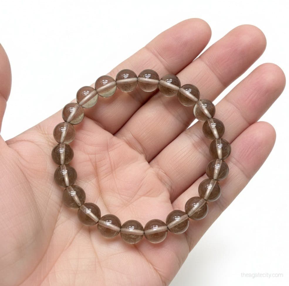 Natural Smoky Quartz 8 mm Smooth Round Gemstone Beads Stretch Bracelet - 2