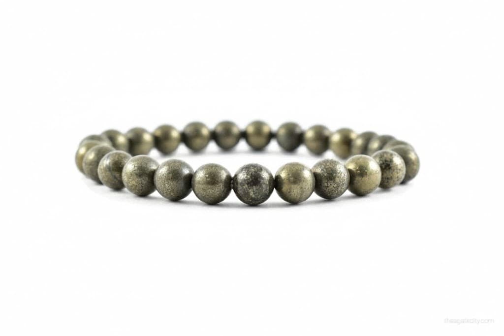 Natural Pyrite 8 mm Smooth Round Gemstone Beads Stretch Bracelet