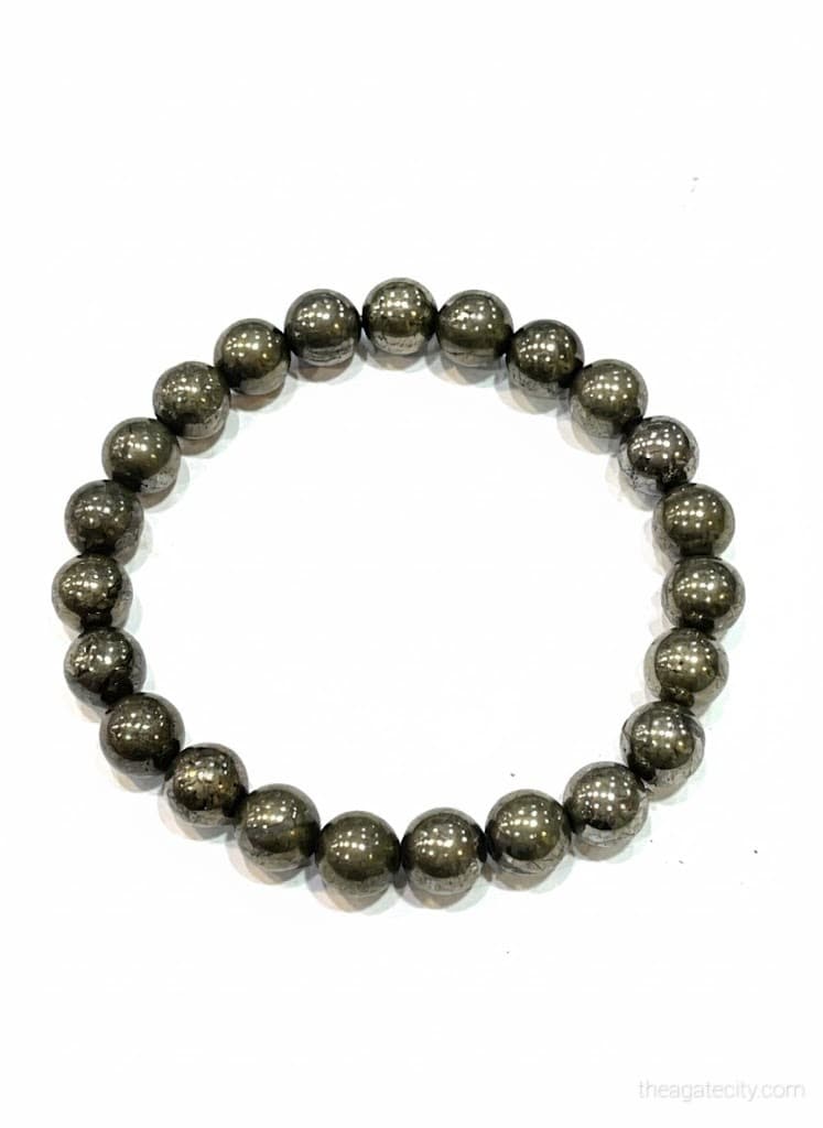 Natural Pyrite 8 mm Smooth Round Gemstone Beads Stretch Bracelet - 2