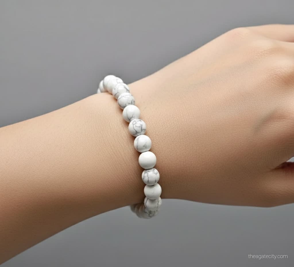 Natural Howlite 8 mm Smooth Round Gemstone Beads Stretch Bracelet