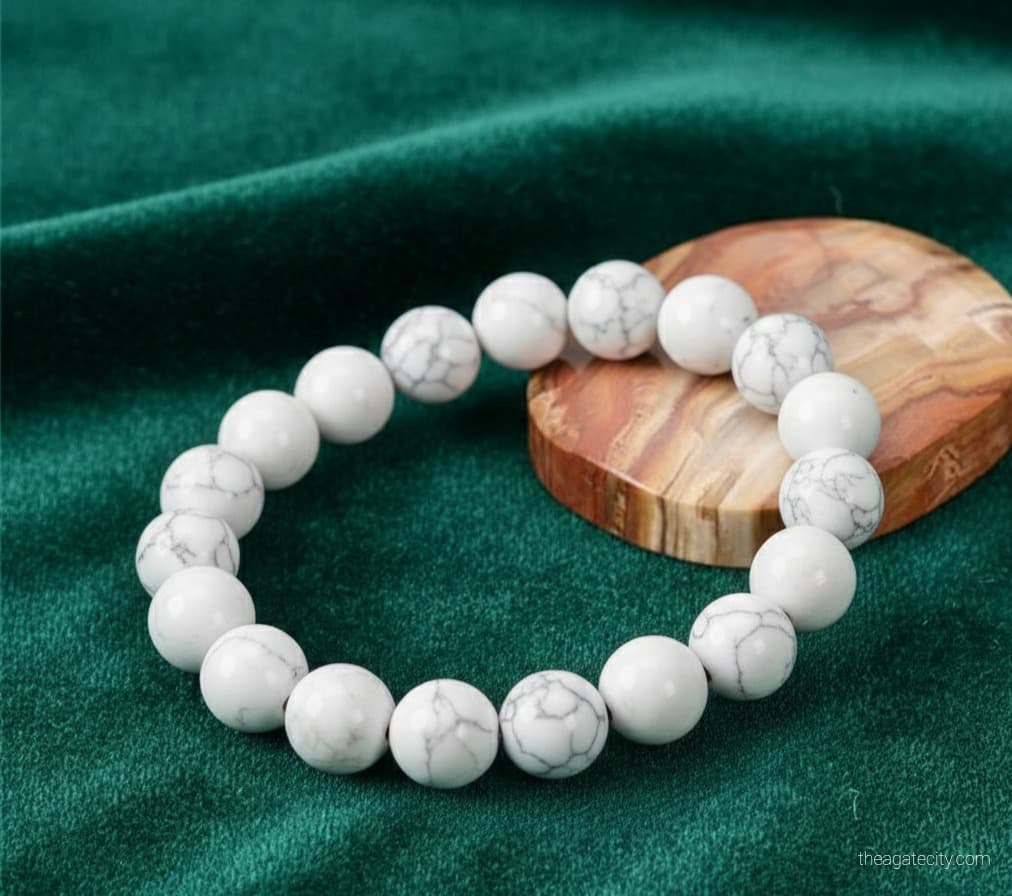 Natural Howlite 8 mm Smooth Round Gemstone Beads Stretch Bracelet - 2