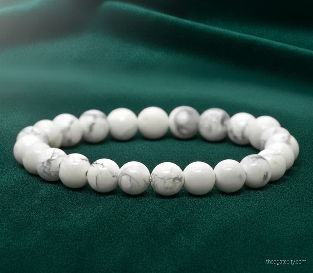 Natural Howlite 8 mm Smooth Round Gemstone Beads Stretch Bracelet - 3