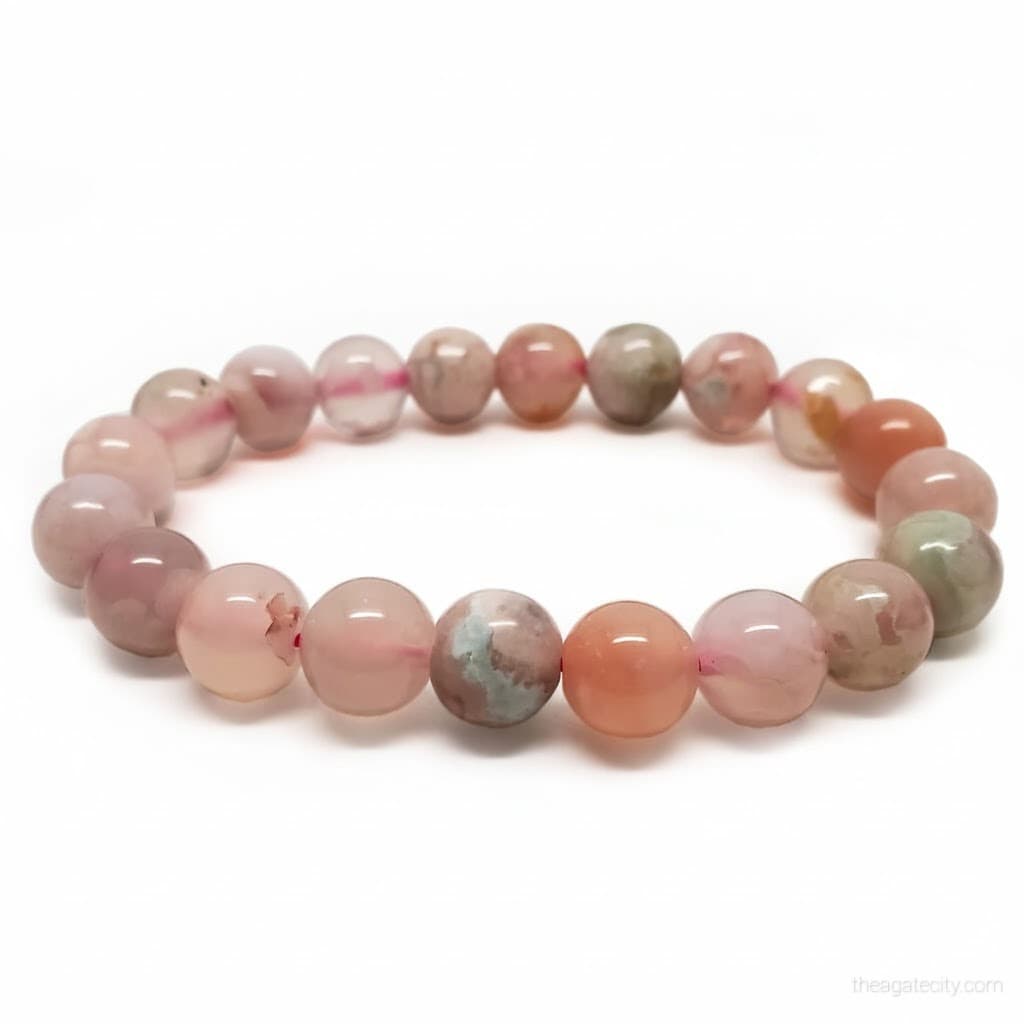Natural Pink Flower Stone Bead 8 Mm Size Bracelet