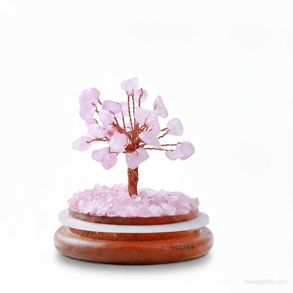 Natural Crystal Roses Stone Dome Tree