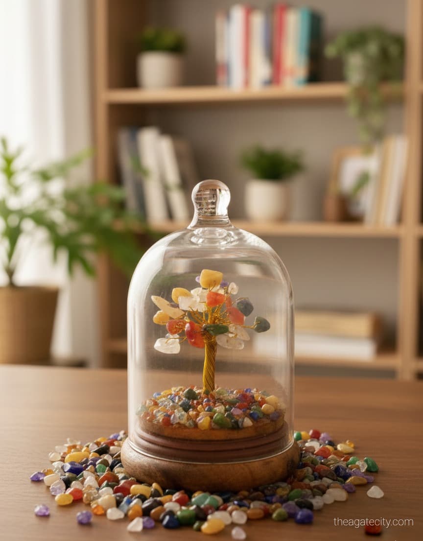 7 Chakra Dome Tree - Decorative Crystal Tree in Glass Dome