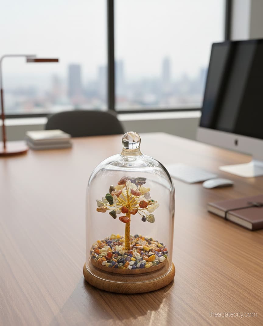 7 Chakra Dome Tree - Decorative Crystal Tree in Glass Dome - 2