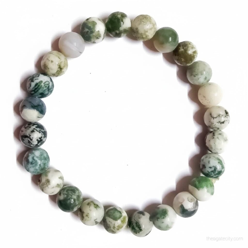 Natural Tree Agate Stone Beads 8 Mm Size Bracelet