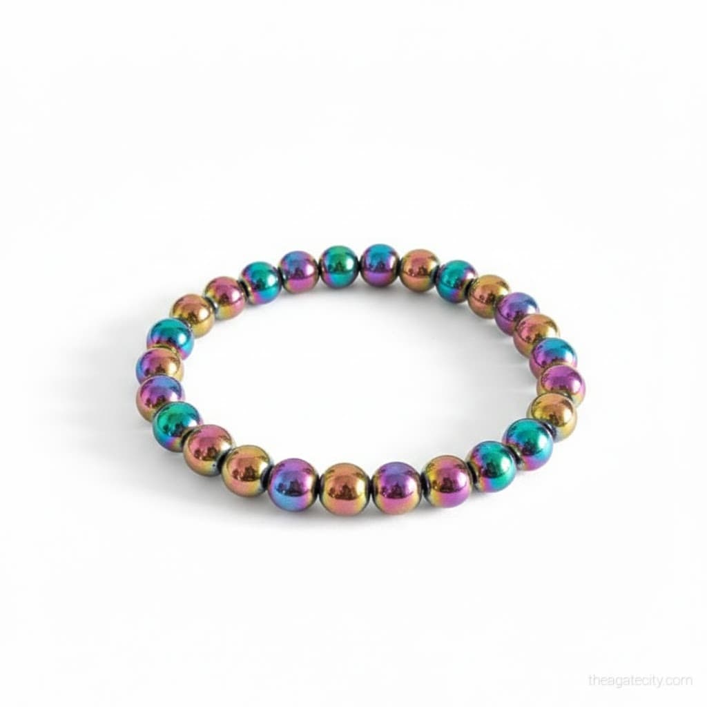 Rainbow Hematite Stone Beads 8 Mm Size Bracelet - 2
