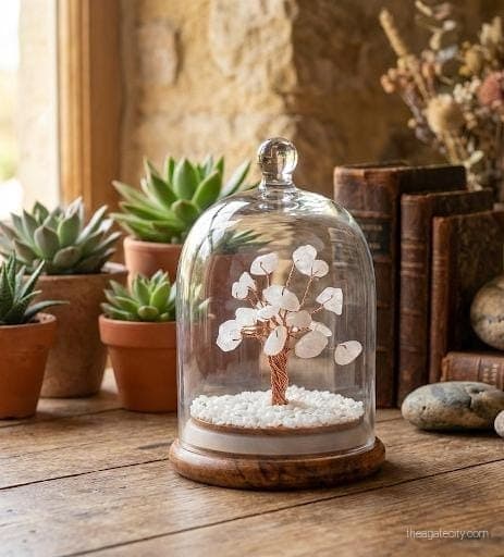 White Crystal Stone Tree in Glass Dome