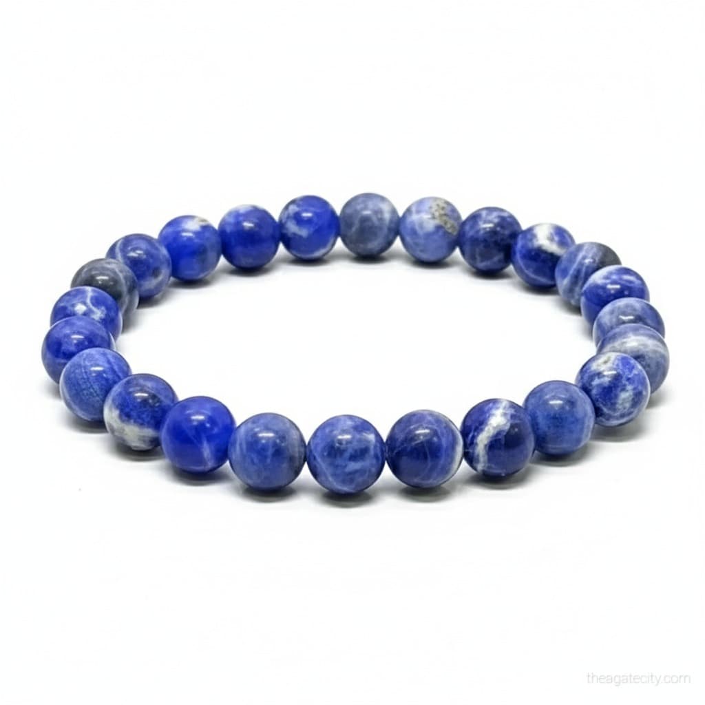 Natural Sodalite 8 mm Smooth Round Gemstone Beads Stretch Bracelet