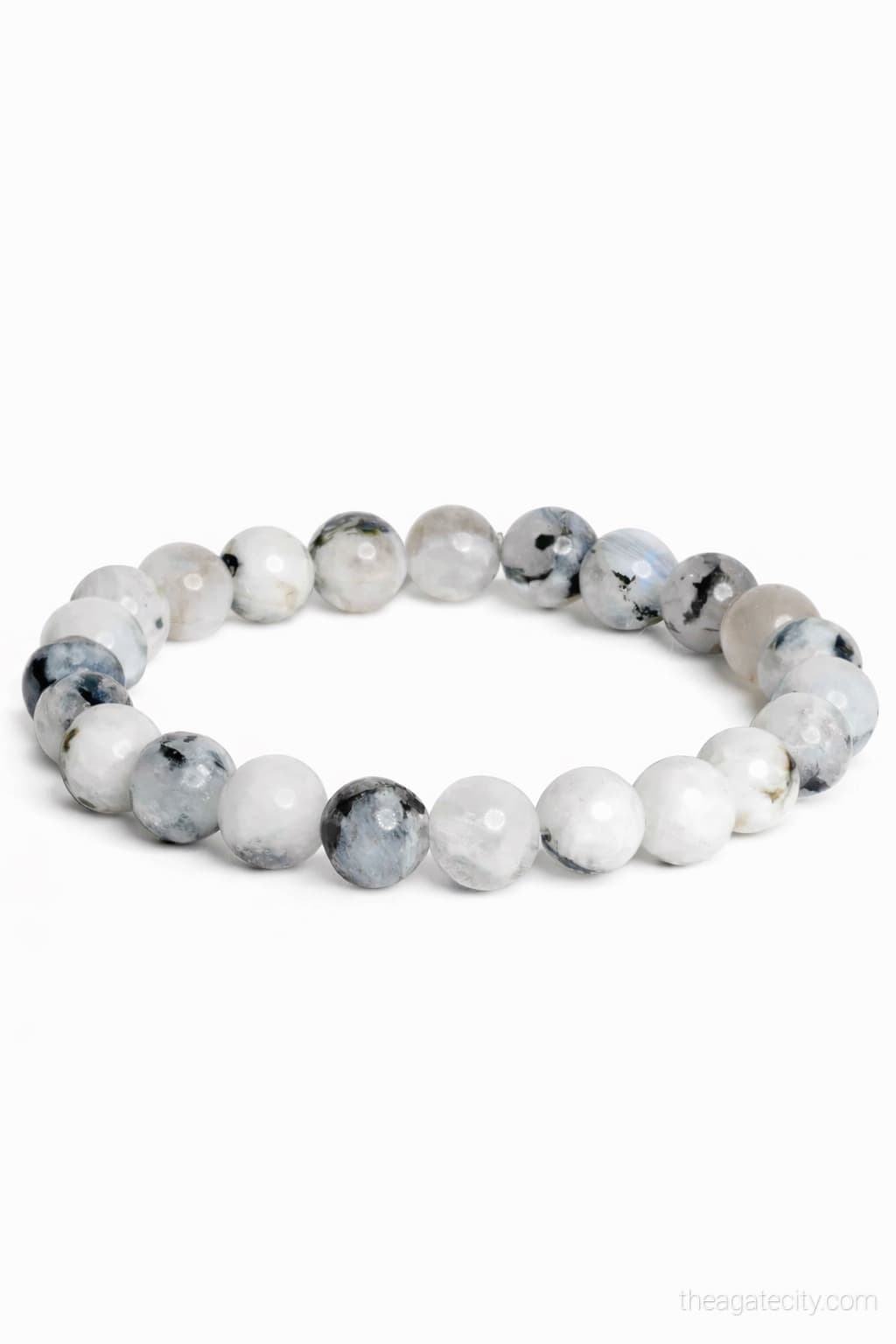 Natural White Rainbow Stone Beads 8 Mm Size Bracelet