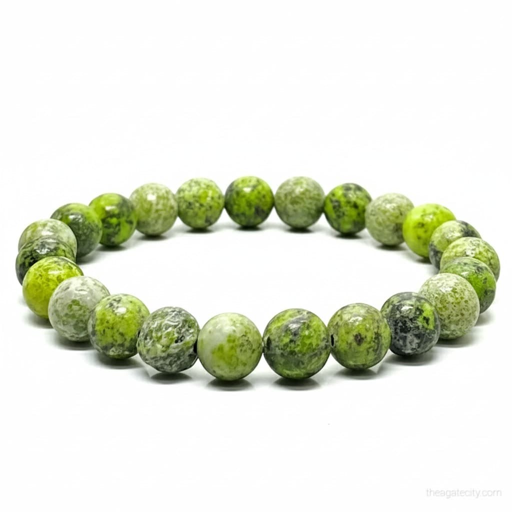 Natural Serpentine 8 mm Smooth Round Gemstone Beads Stretch Bracelet