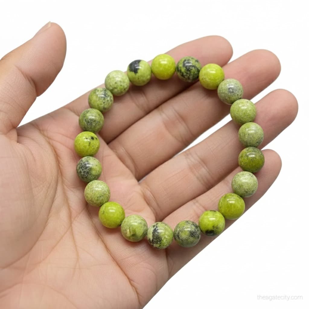 Natural Serpentine 8 mm Smooth Round Gemstone Beads Stretch Bracelet - 2
