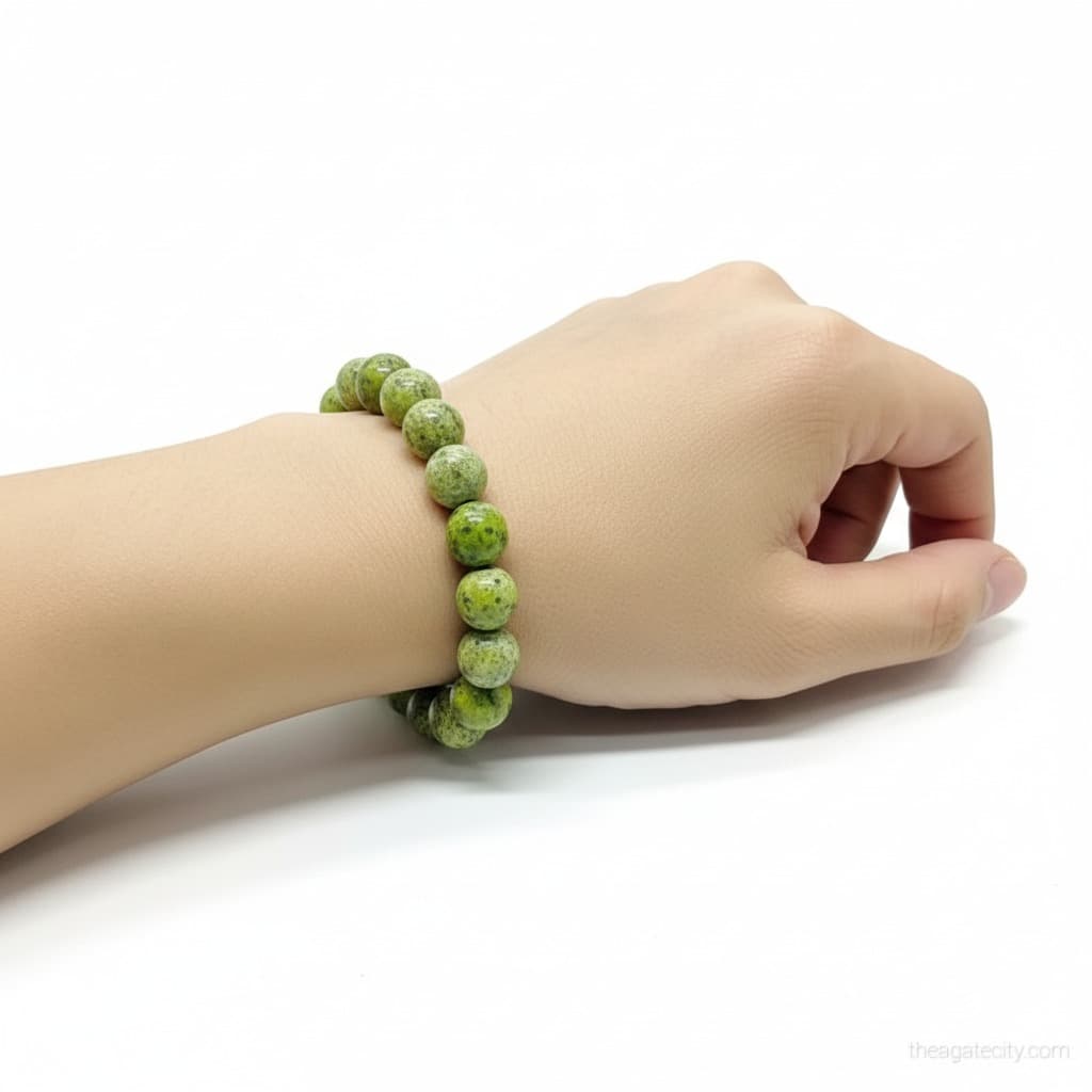 Natural Serpentine 8 mm Smooth Round Gemstone Beads Stretch Bracelet - 3