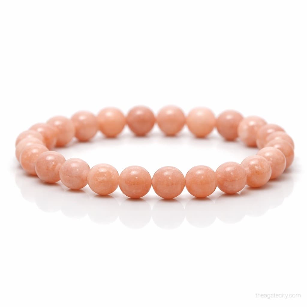 Natural Peach Moonstone 8 MM Smooth Round Beads Bracelet