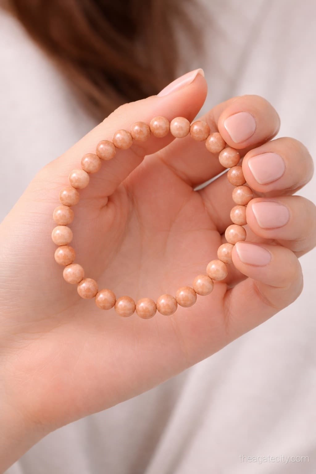 Natural Peach Moonstone 8 MM Smooth Round Beads Bracelet - 2