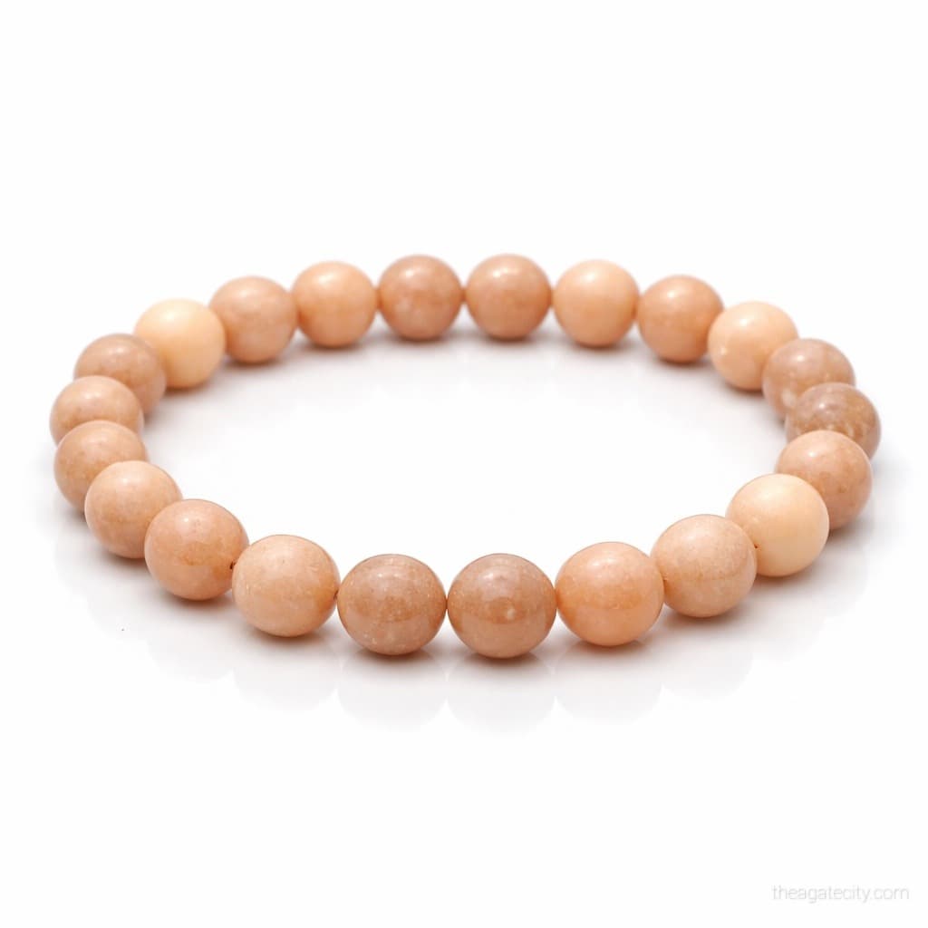 Natural Peach Moonstone 8 MM Smooth Round Beads Bracelet - 4