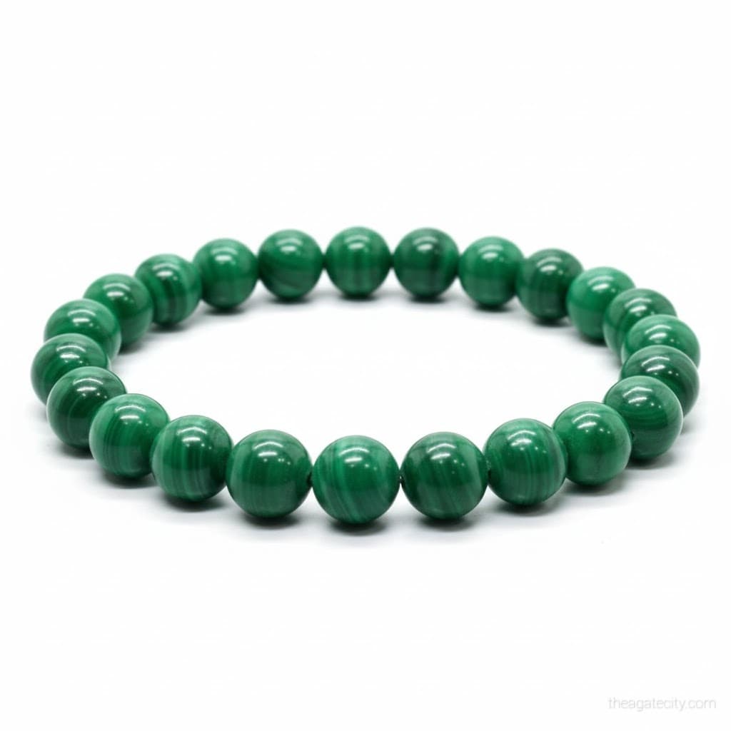 Natural Malachite 8MM Smooth Round Beads Bracelet