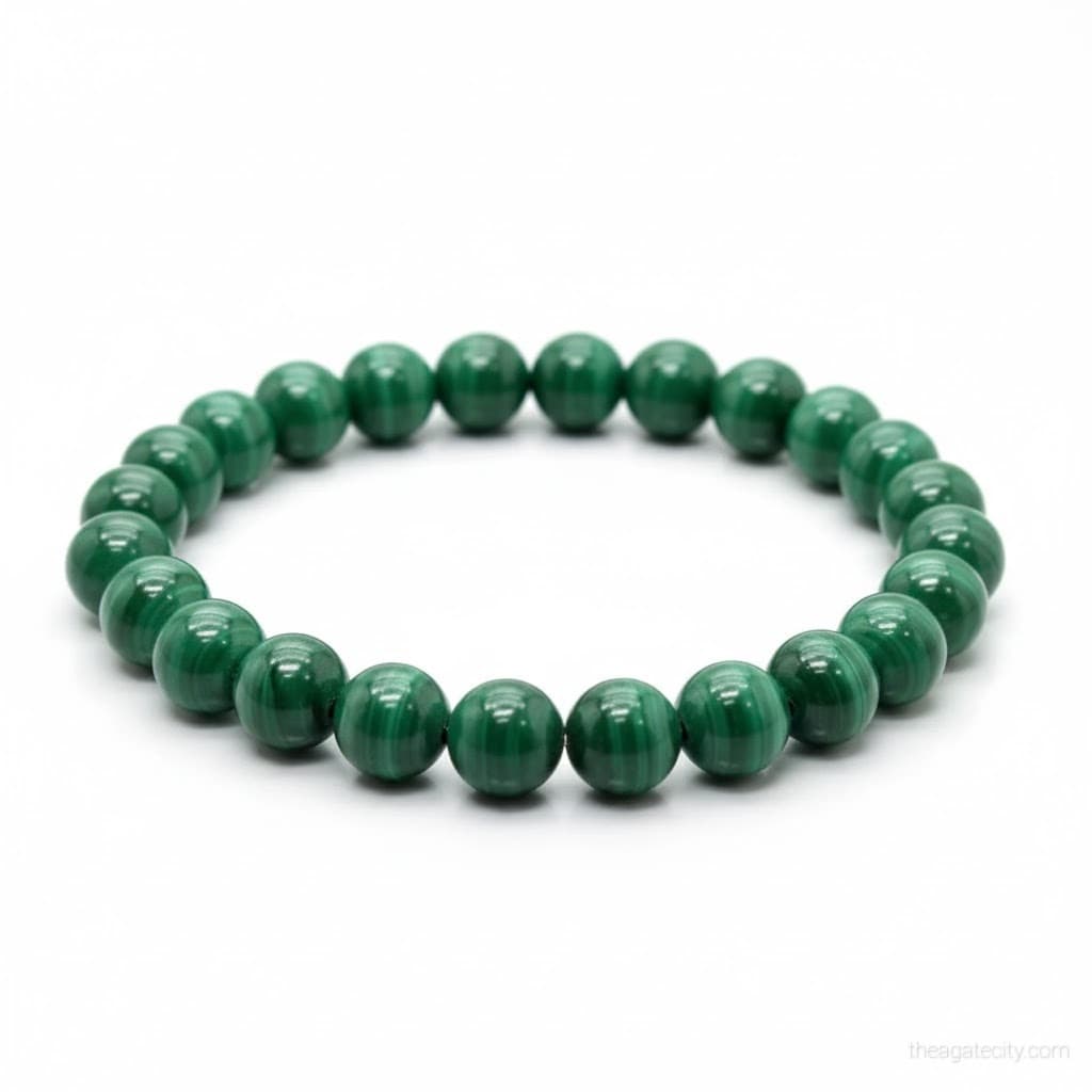 Natural Malachite 8MM Smooth Round Beads Bracelet - 2