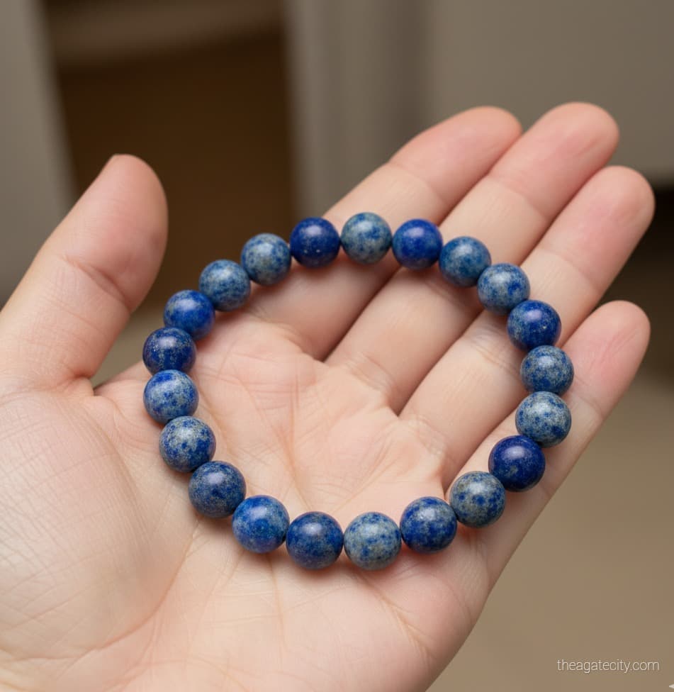 Natural Lepis lazuli Quartz 8 mm Smooth Round Gemstone Beads Stretch Bracelet - 2