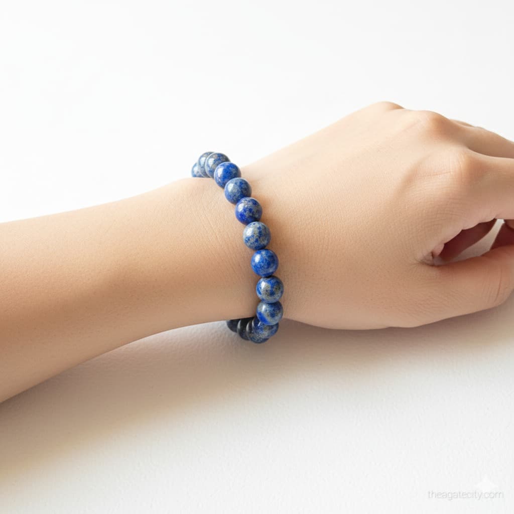 Natural Lepis lazuli Quartz 8 mm Smooth Round Gemstone Beads Stretch Bracelet - 3