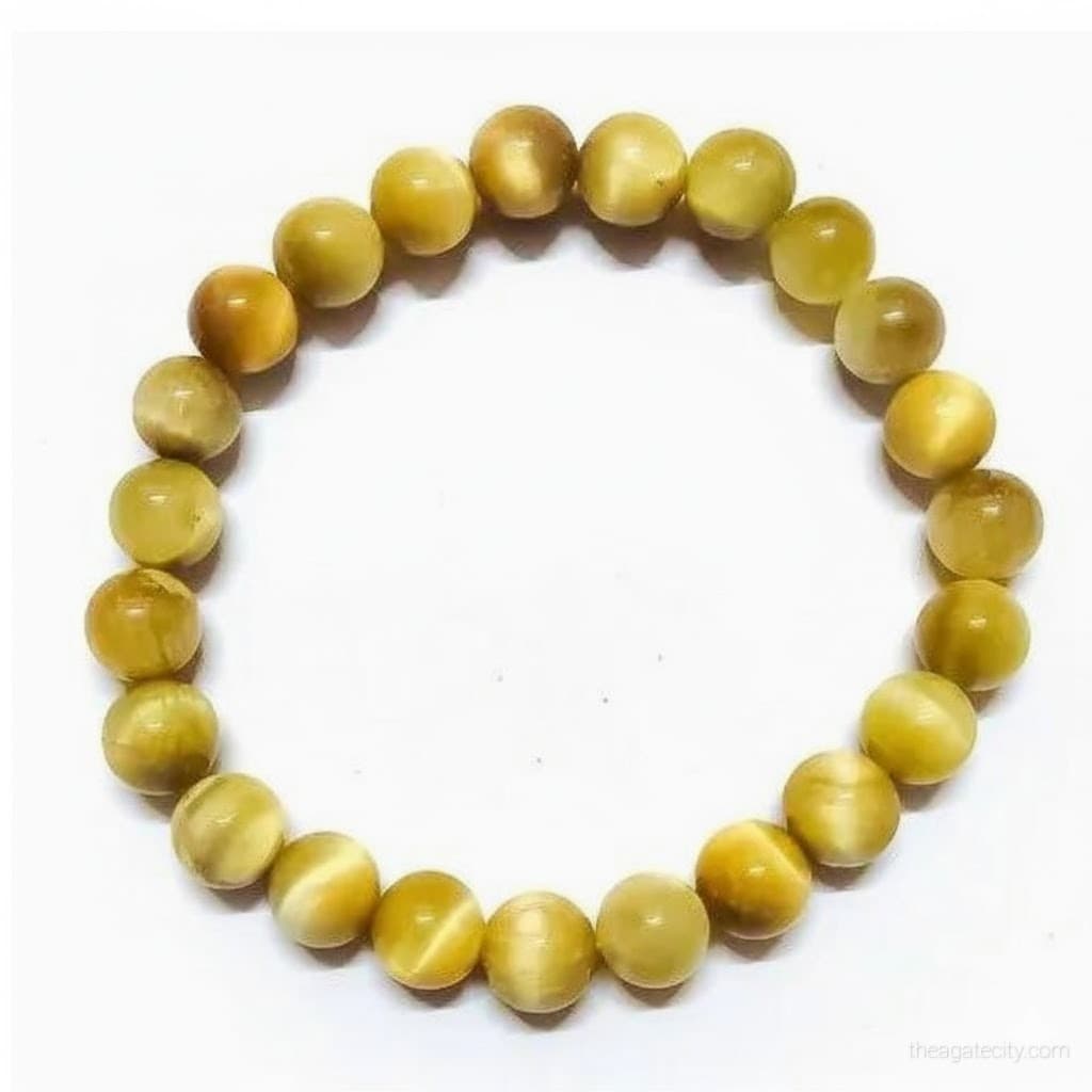 Natural Yellow Cat's Eye Stone Beads 8 Mm Size Bracelet
