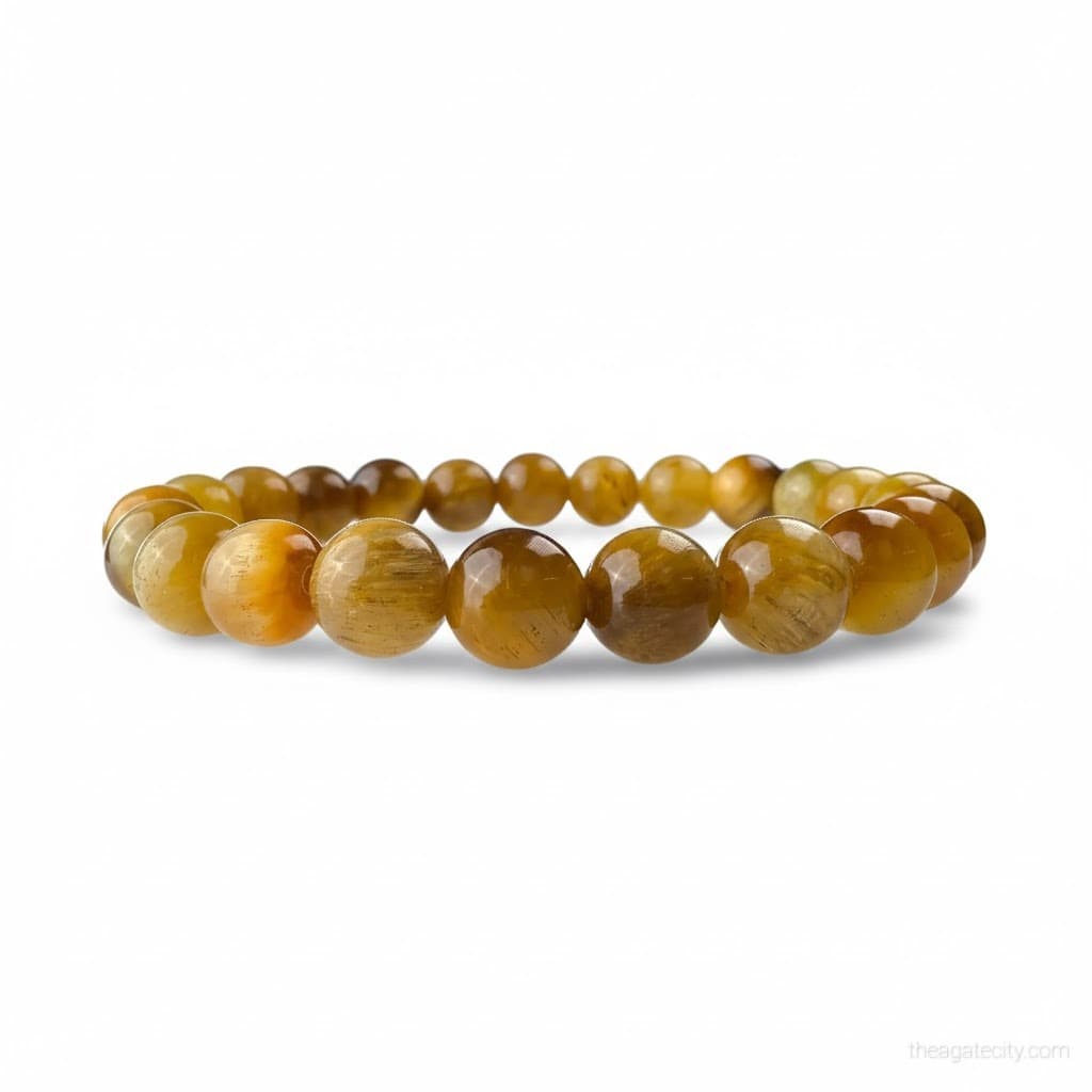 Natural Yellow Cat's Eye Stone Beads 8 Mm Size Bracelet - 2