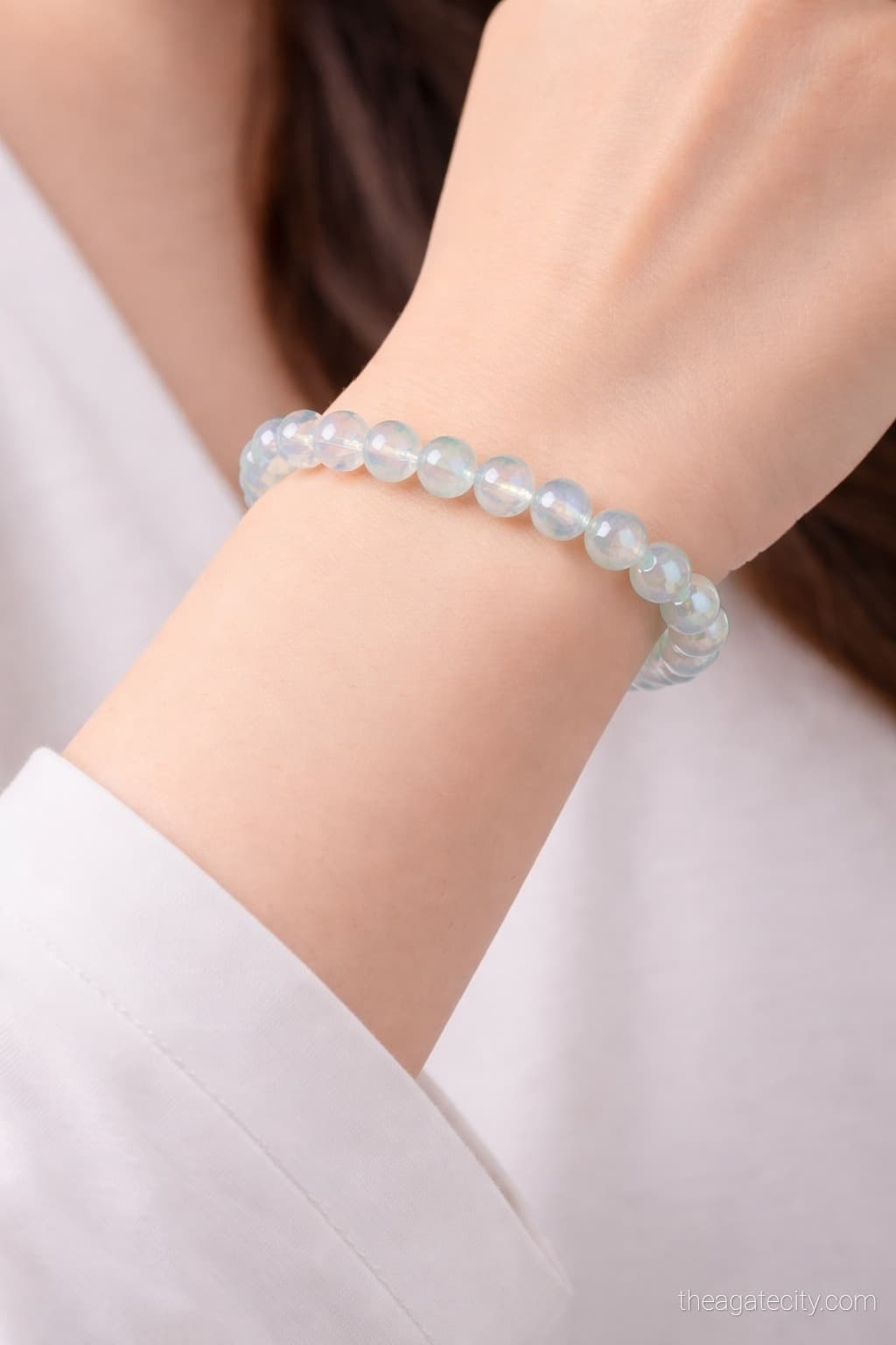 Created Opalite 8MM Smooth Round Beads Bracelet