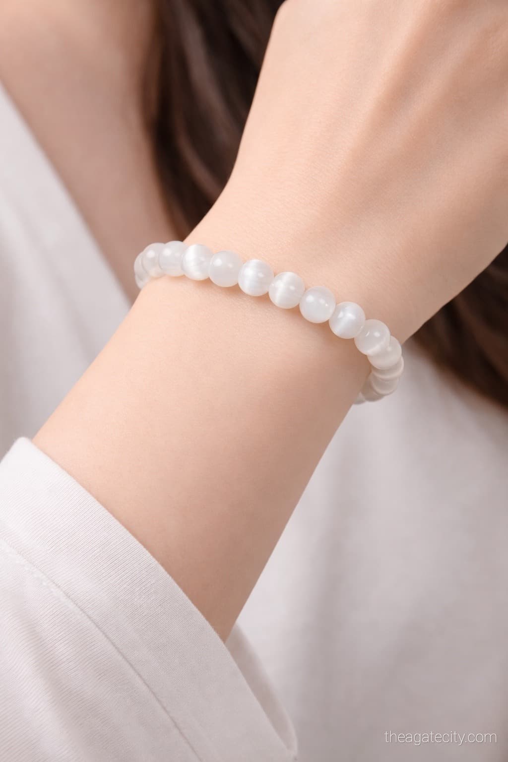 Natural Selenite Round Bead Bracelet - 3