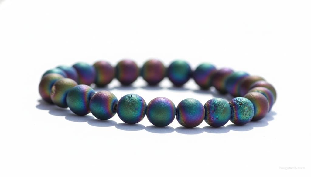 Natural Druzy Peacock Agate Bead 8 Mm Bracelet