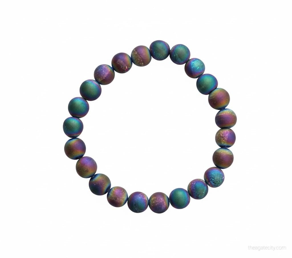 Natural Druzy Peacock Agate Bead 8 Mm Bracelet - 2