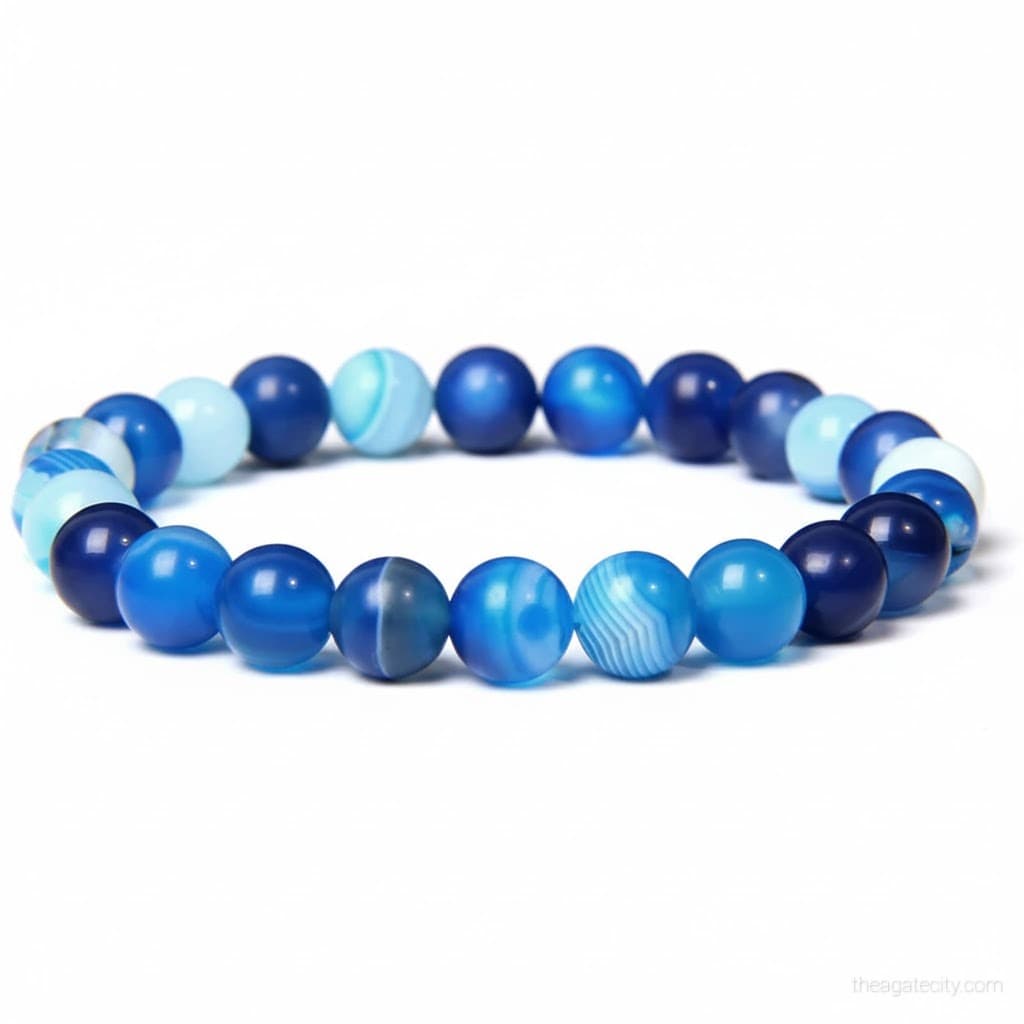 Natural Blue Agate 8mm size Bracelet - 2