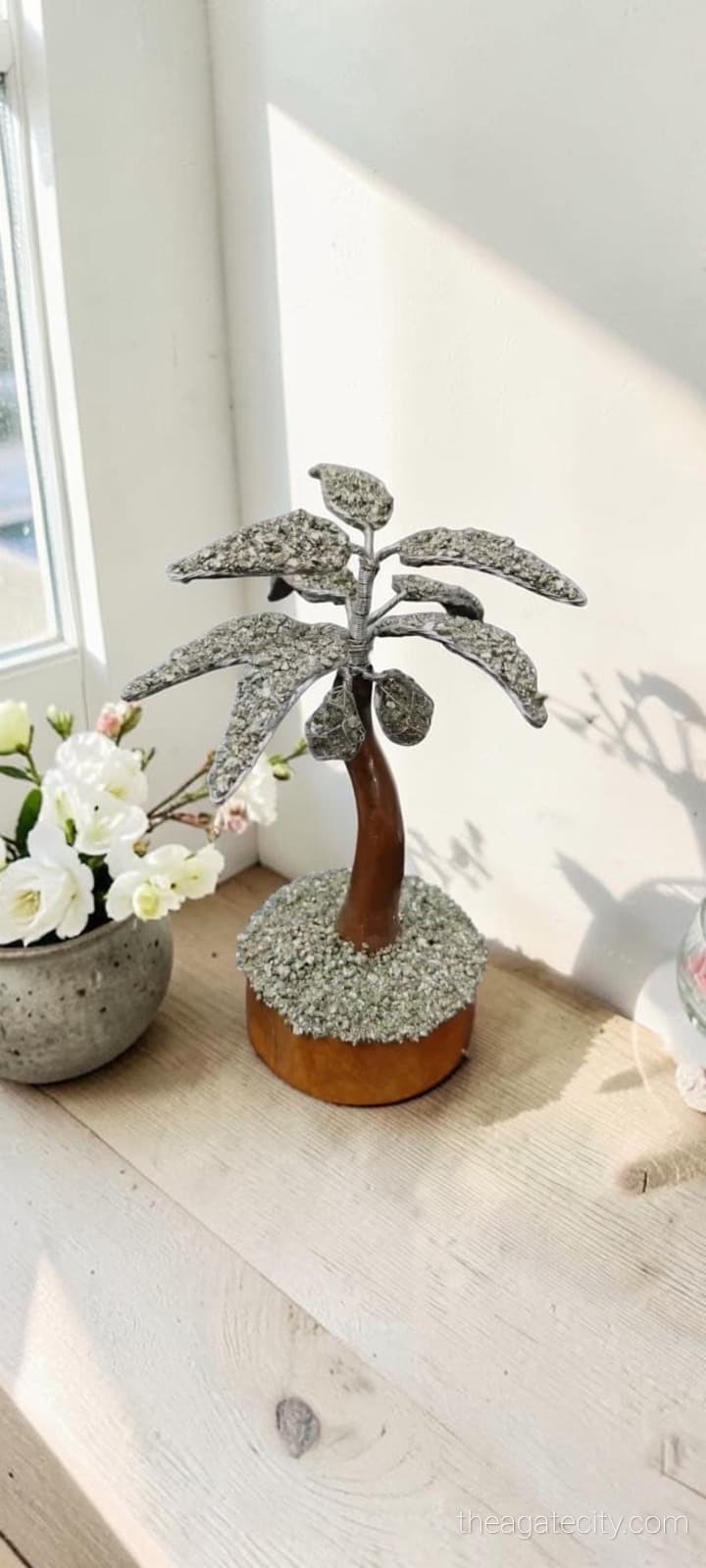 Pyrite Crystal Palm Tree Decor | Handmade Mini Tree Sculpture | Luxury Home & Office Table Decor Gift