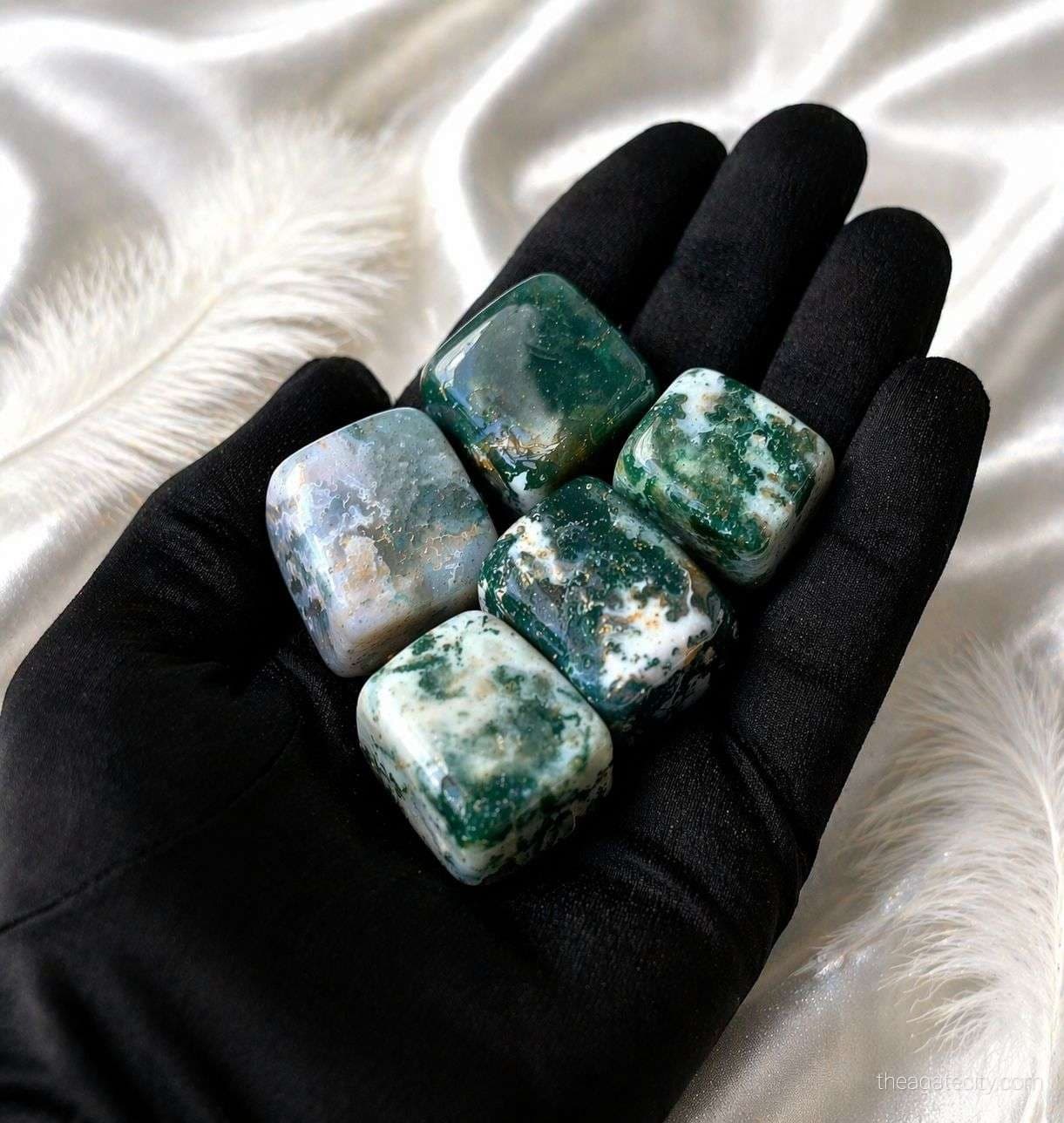 Moss Agate Crystal Cube: Tumbled Green Gemstone
