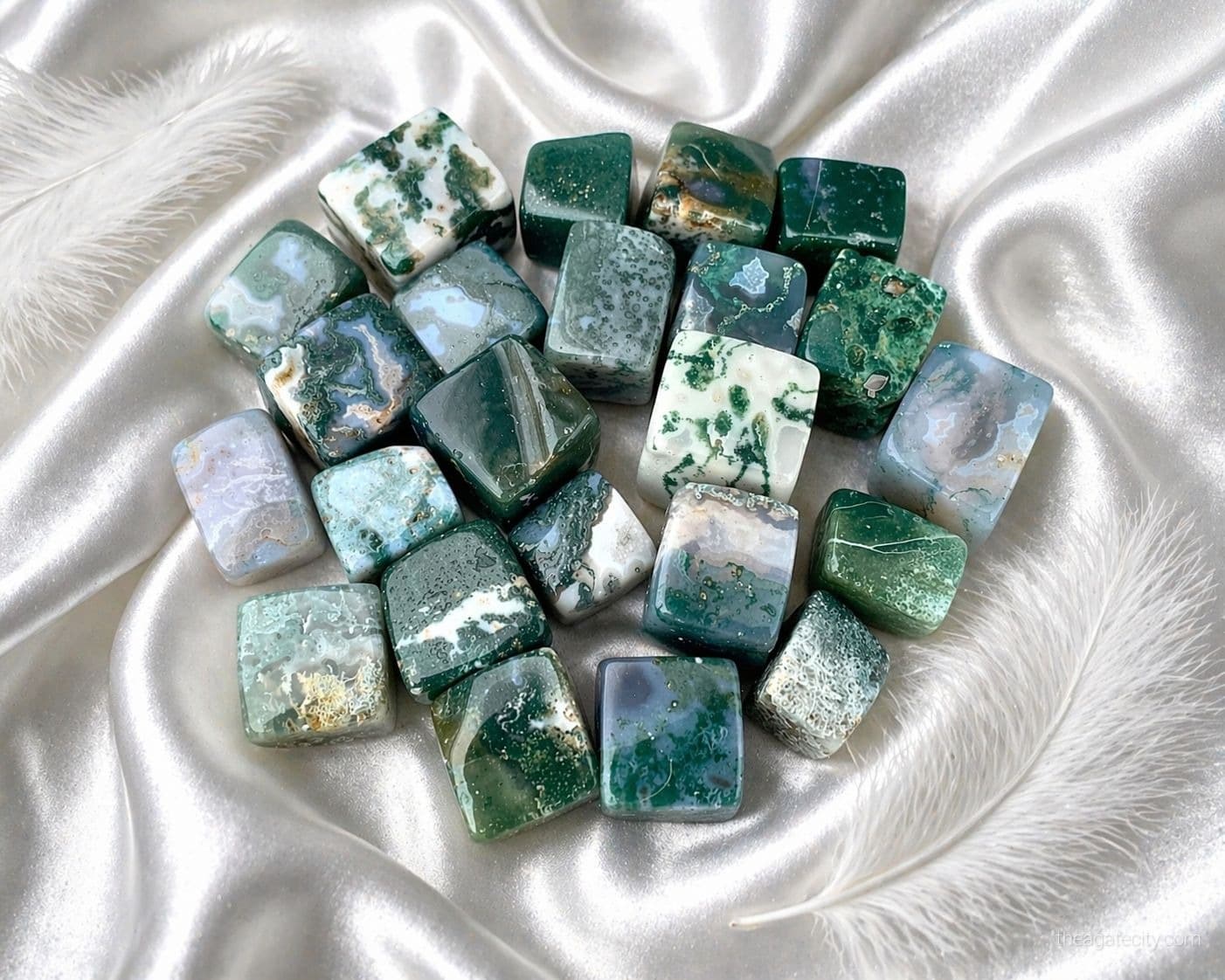 Moss Agate Crystal Cube: Tumbled Green Gemstone - 2
