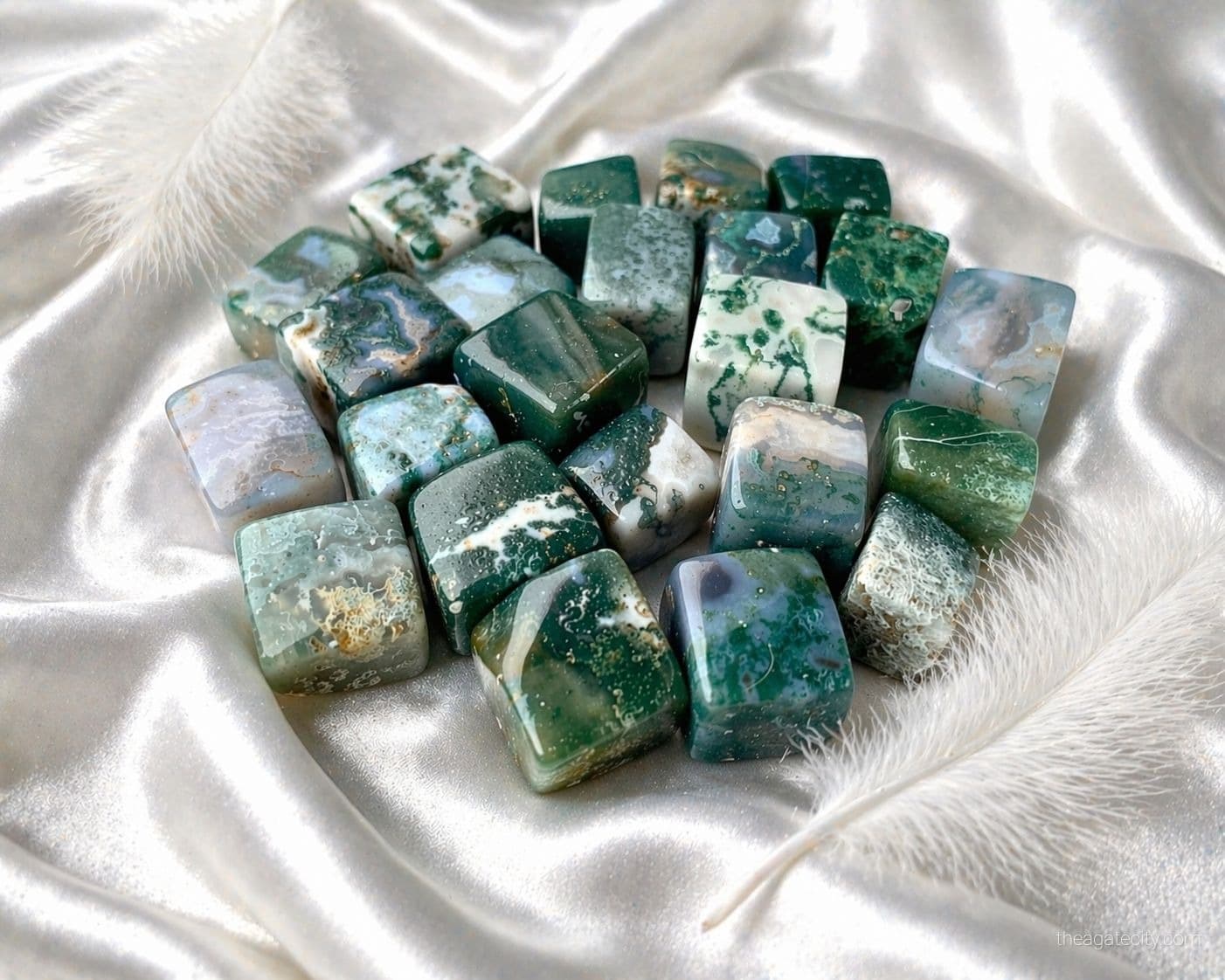 Moss Agate Crystal Cube: Tumbled Green Gemstone - 3