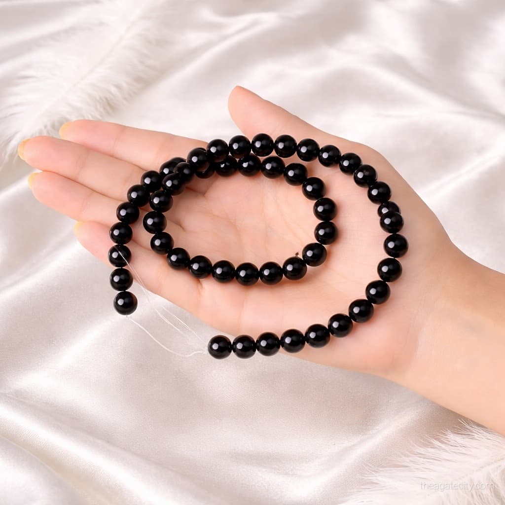 Black Obsidian Beads Line,Handmade Craft Beads - 2