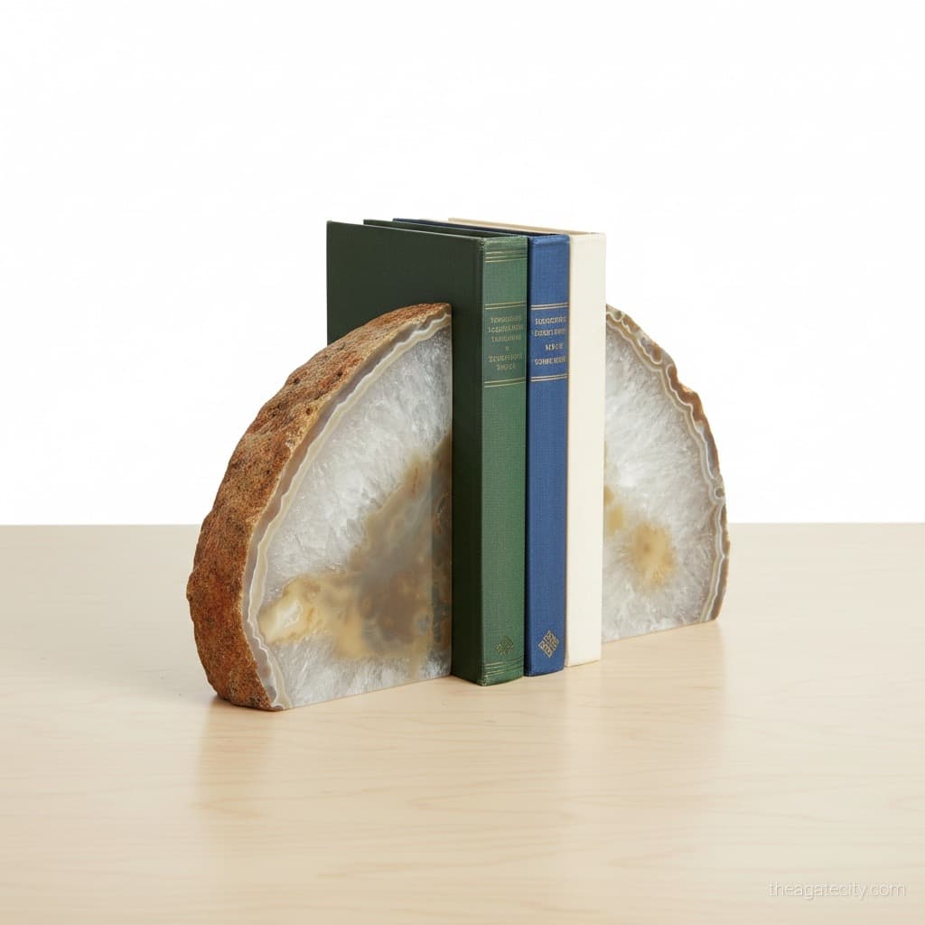 Agate Bookends Pair | Polished Stone Book Ends | Geode Office Home Decor - 2