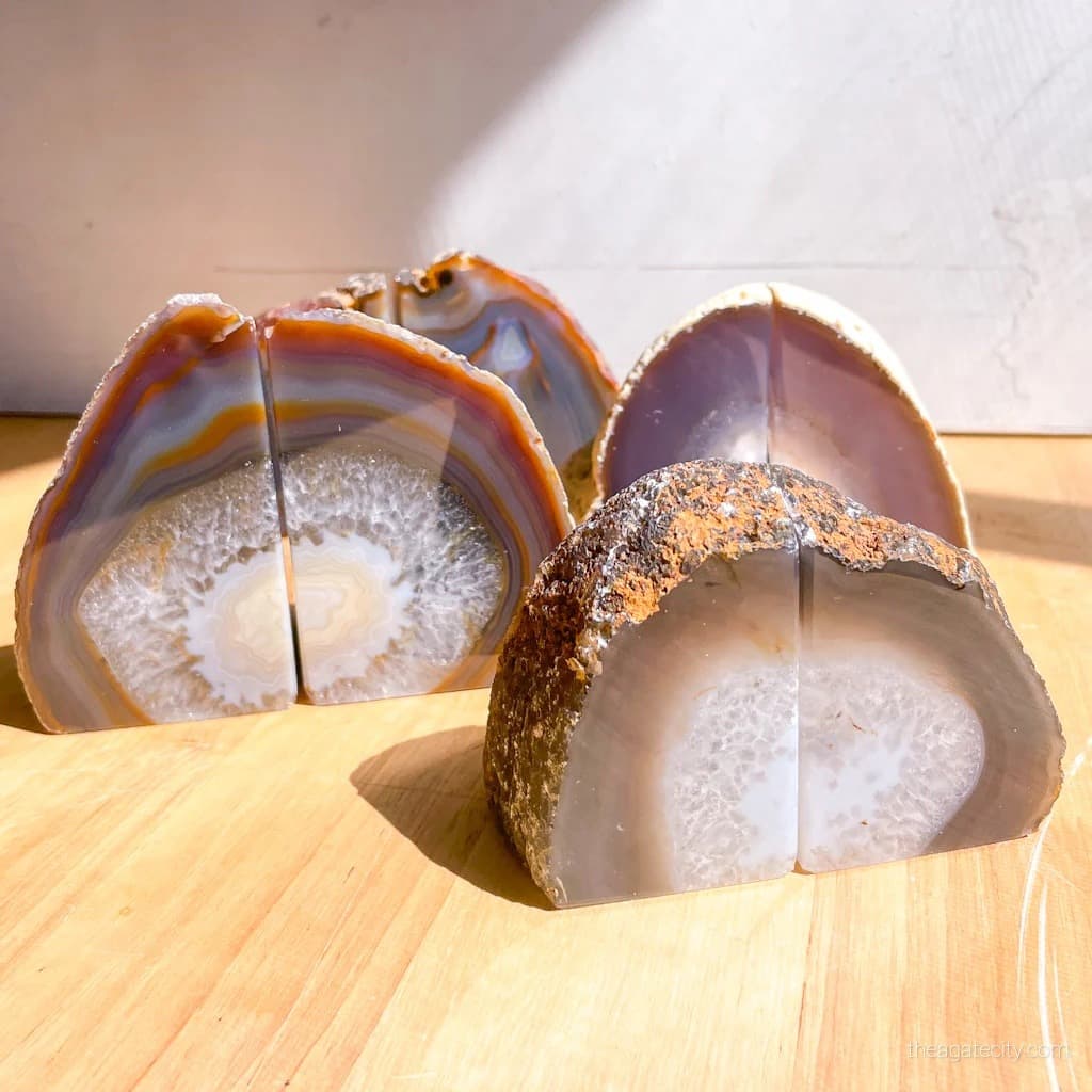 Agate Bookends Pair | Polished Stone Book Ends | Geode Office Home Decor - 3