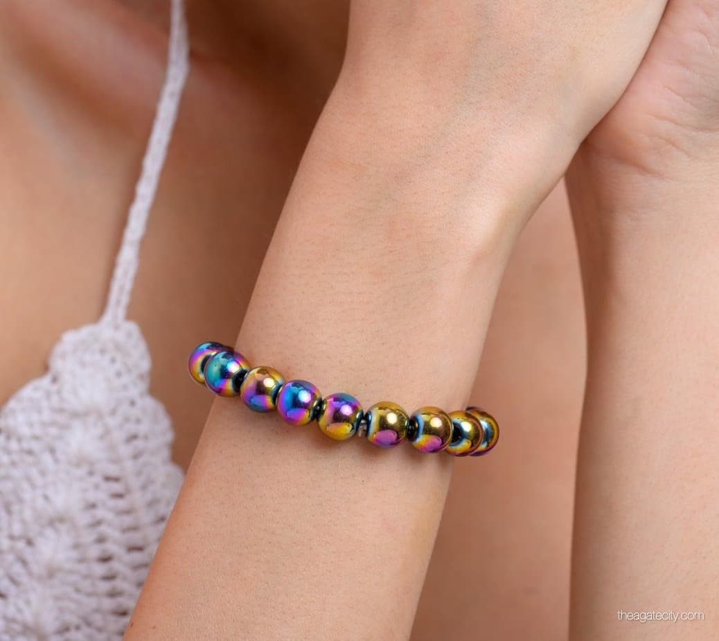 Rainbow Hematite Stone Beads 8 Mm Size Bracelet - 3