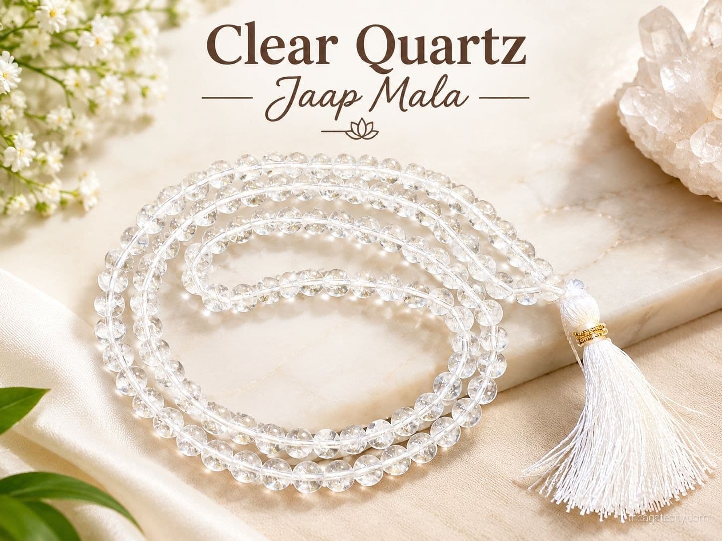 8 MM Round Clear Quartz Japa Mala | Natural Certified Quartz Handmade - 1