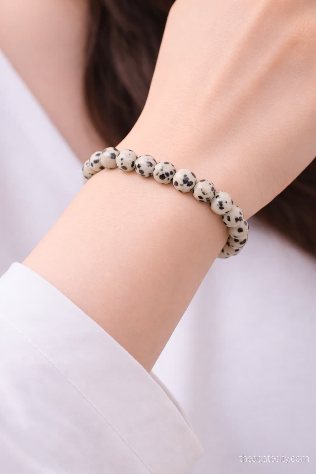Natural Dalmatian Jasper Beads Size 8 Mm Bracelet - 2
