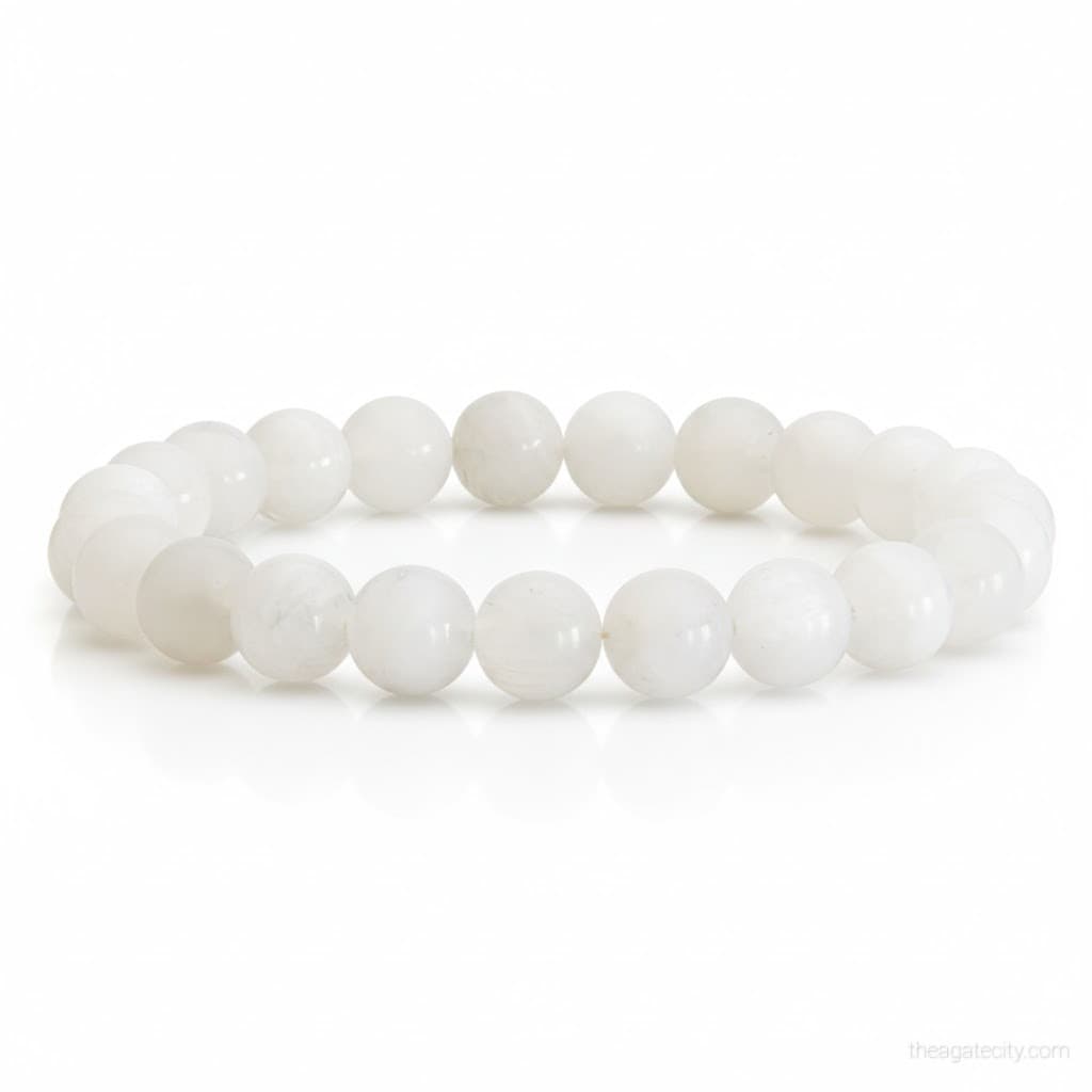 Natural White Moonstone Beads Size 8 Mm Bracelet - 1