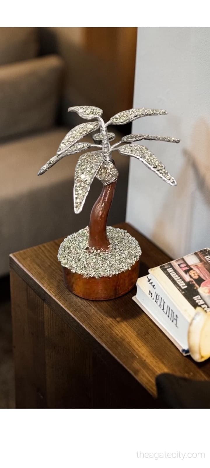 Natural Pyrite Coconut Tree Money Tree Showpiece | Golden Pyrite Crystal Decor - 3