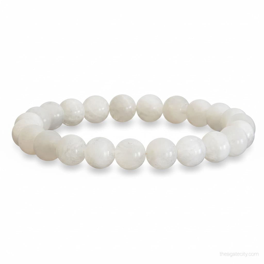 Natural White Moonstone Round Beads 8 Mm Bracelet - 1