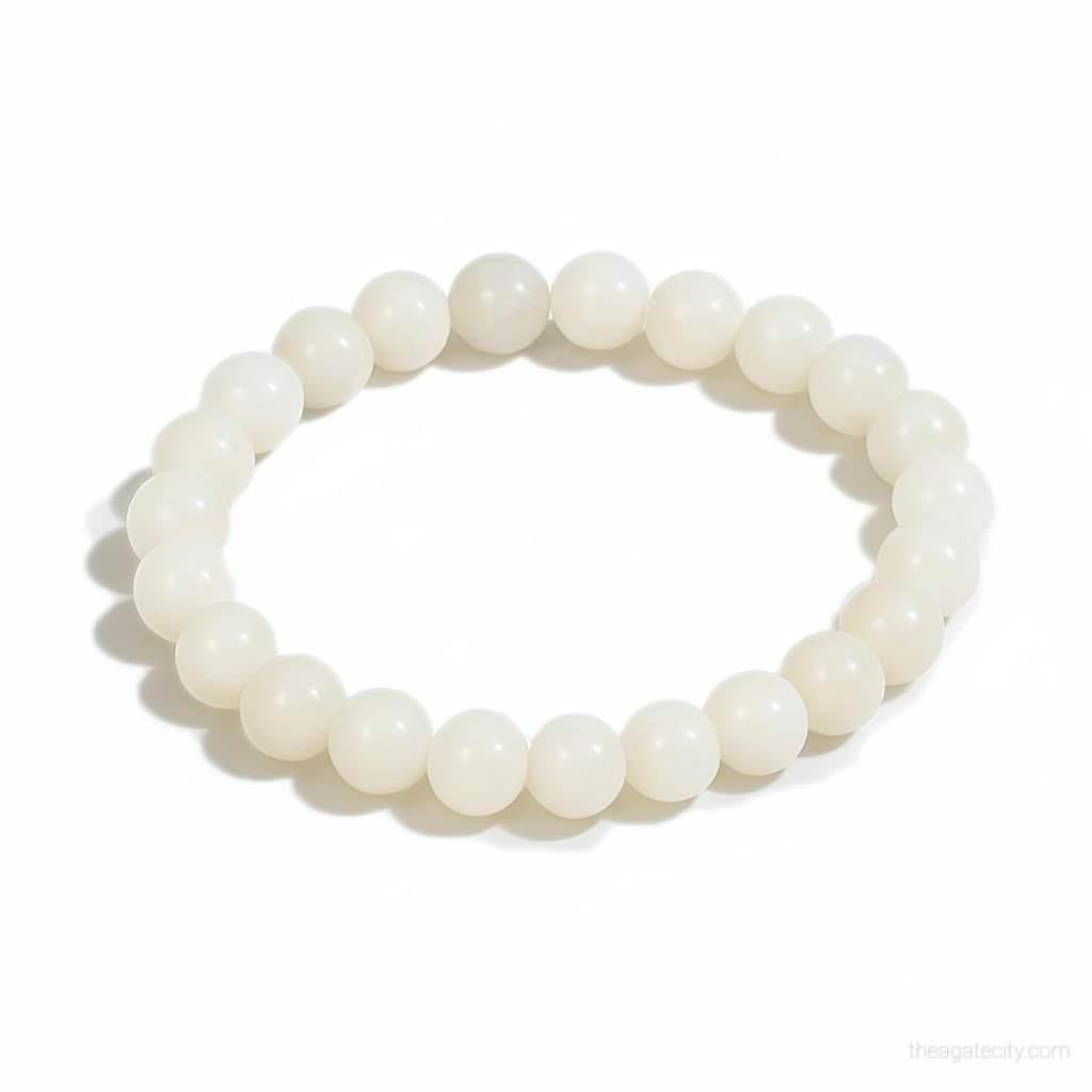 Natural White Moonstone Round Beads 8 Mm Bracelet - 2