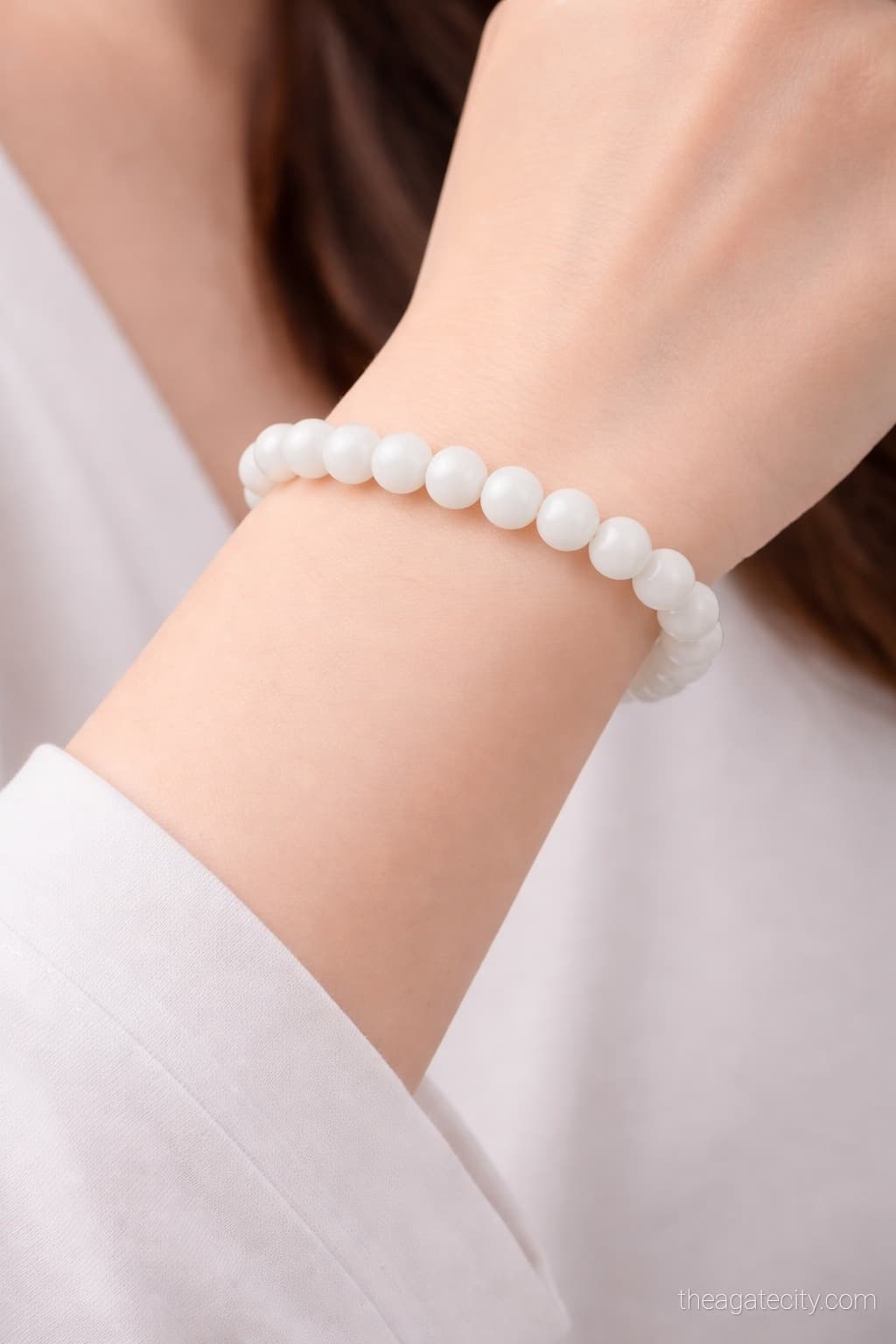 Natural White Moonstone Round Beads 8 Mm Bracelet - 3